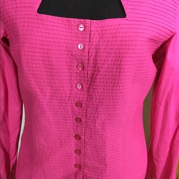Ravel Large brighter pink cut out neckline long sleeve button down - Picture 8 of 14